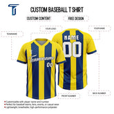 Custom Blue Yellow Stripes Authentic V Neck Throwback Baseball Jersey